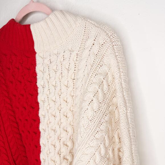 Charles Jeffrey Loverboy Off White Red College Cricket Cable Knit Wool Sweater - Picture 11 of 15